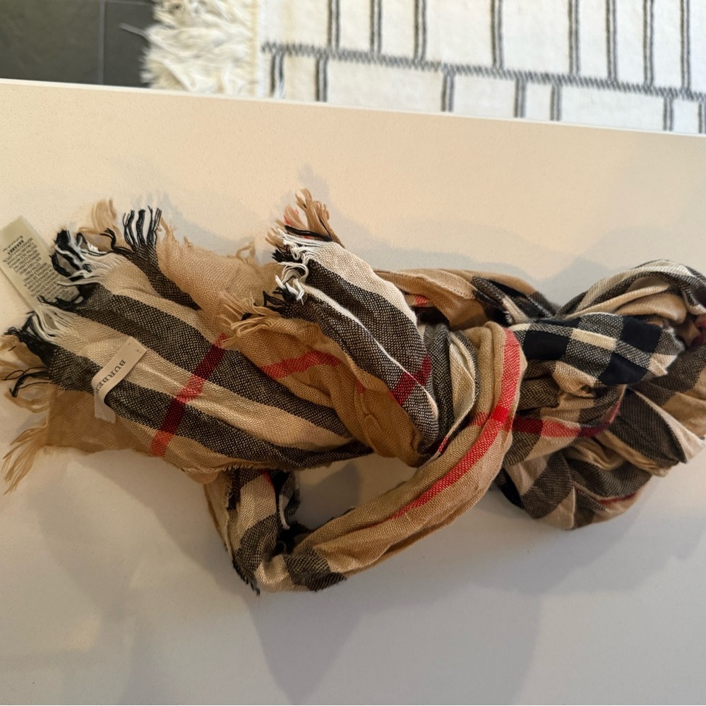 Burberry Tan and Black Plaid Scarf